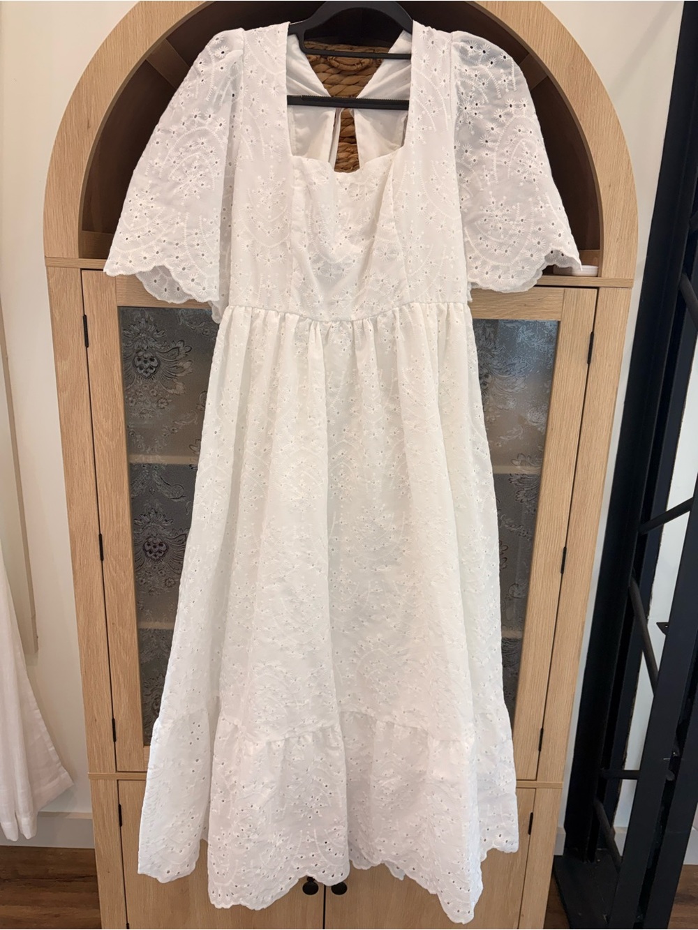 SHEIN White Eyelet Maxi Dress with Puff Sleeves